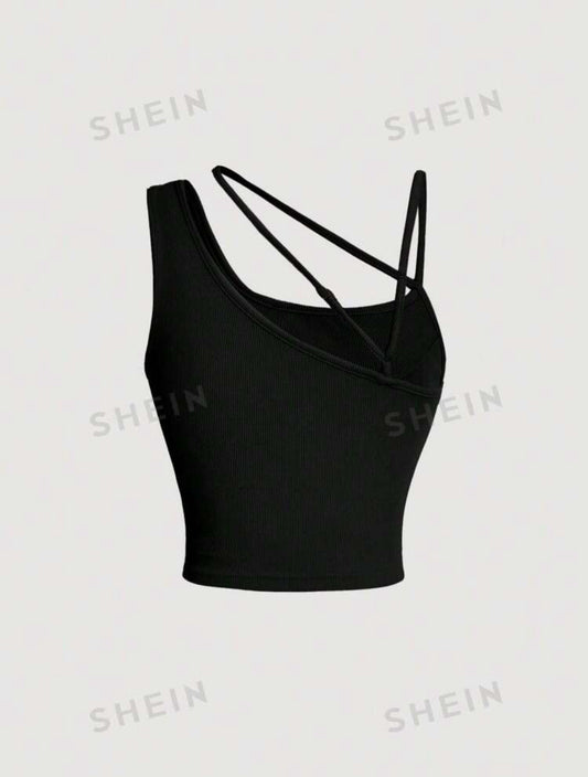 SHEIN MOD Women'S Solid Color Asymmetrical Collar Sleeveless Top