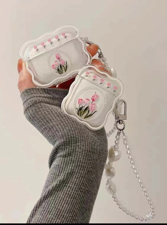 Shein Floral Pattern Clear Case Compatible With Airpods Kawaii