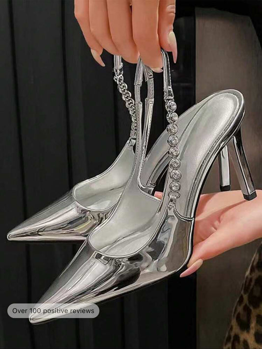 SHEIN Women's Sexy Pointed Toe Slip-On High Heels With Rhinestone-Studd... (EUR size)