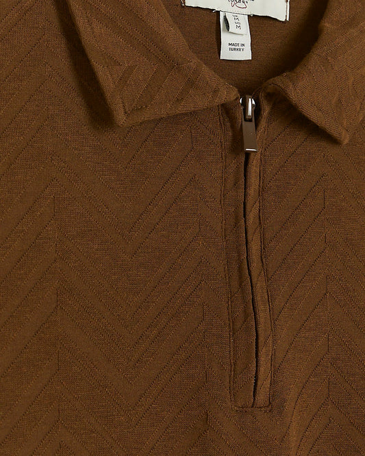 River Island Brown slim fit textured polo shirt (UK size)