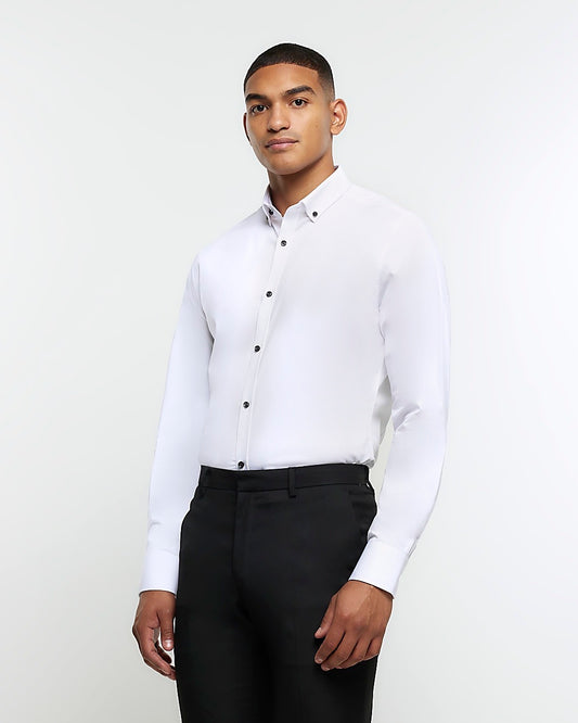 River Island White muscle fit textured smart shirt (UK size)