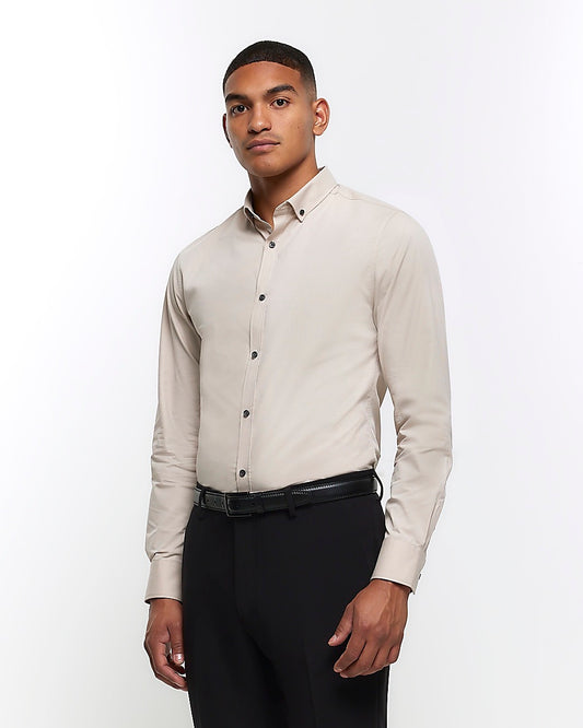 River Island Stone muscle fit textured smart shirt (UK size)
