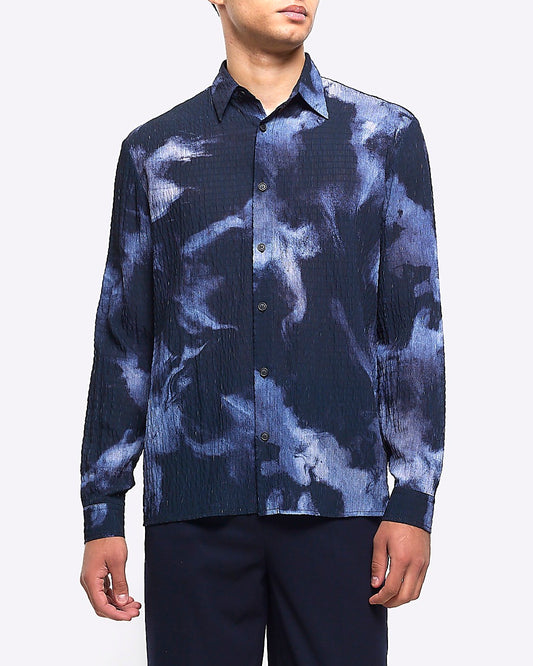River Island Navy regular fit textured abstract shirt (UK size)