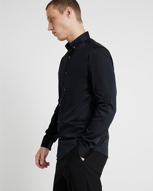 River Island Black muscle fit long sleeve shirt