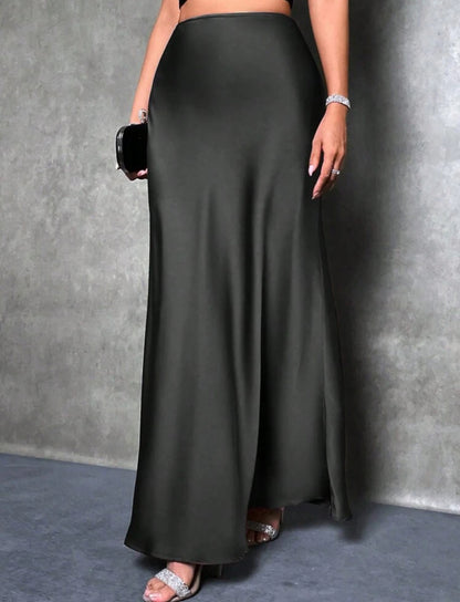 Shein Glamine High Waist Solid Maxi Satin Skirt