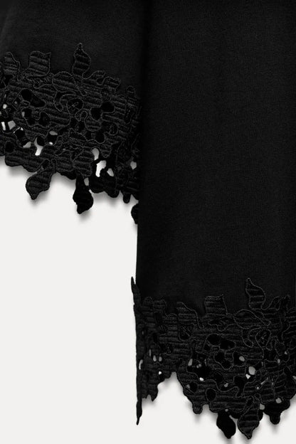ZARA Lace Cotton T Shirt -Black