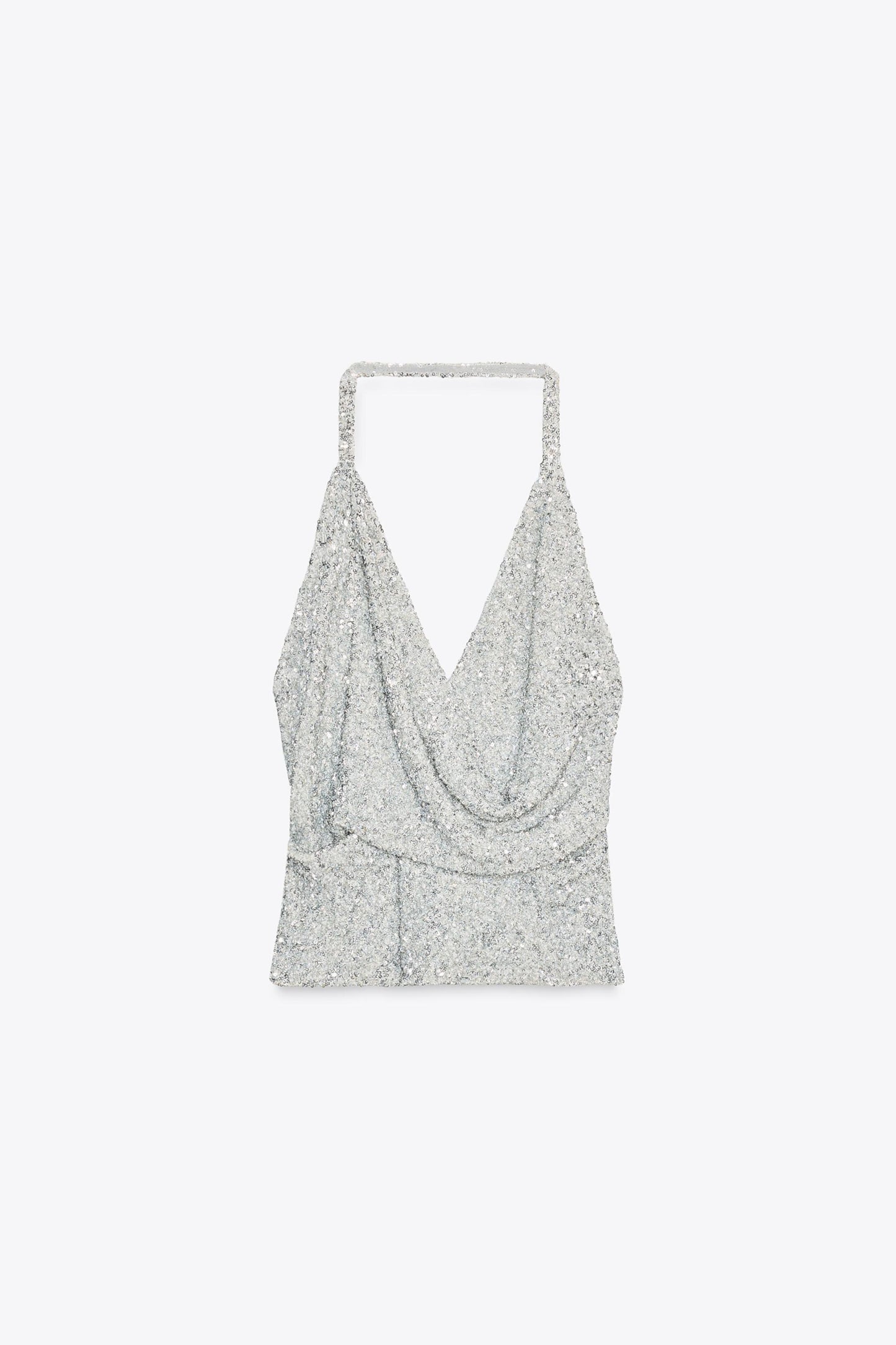 Zara Silver Halter Top Sequinned