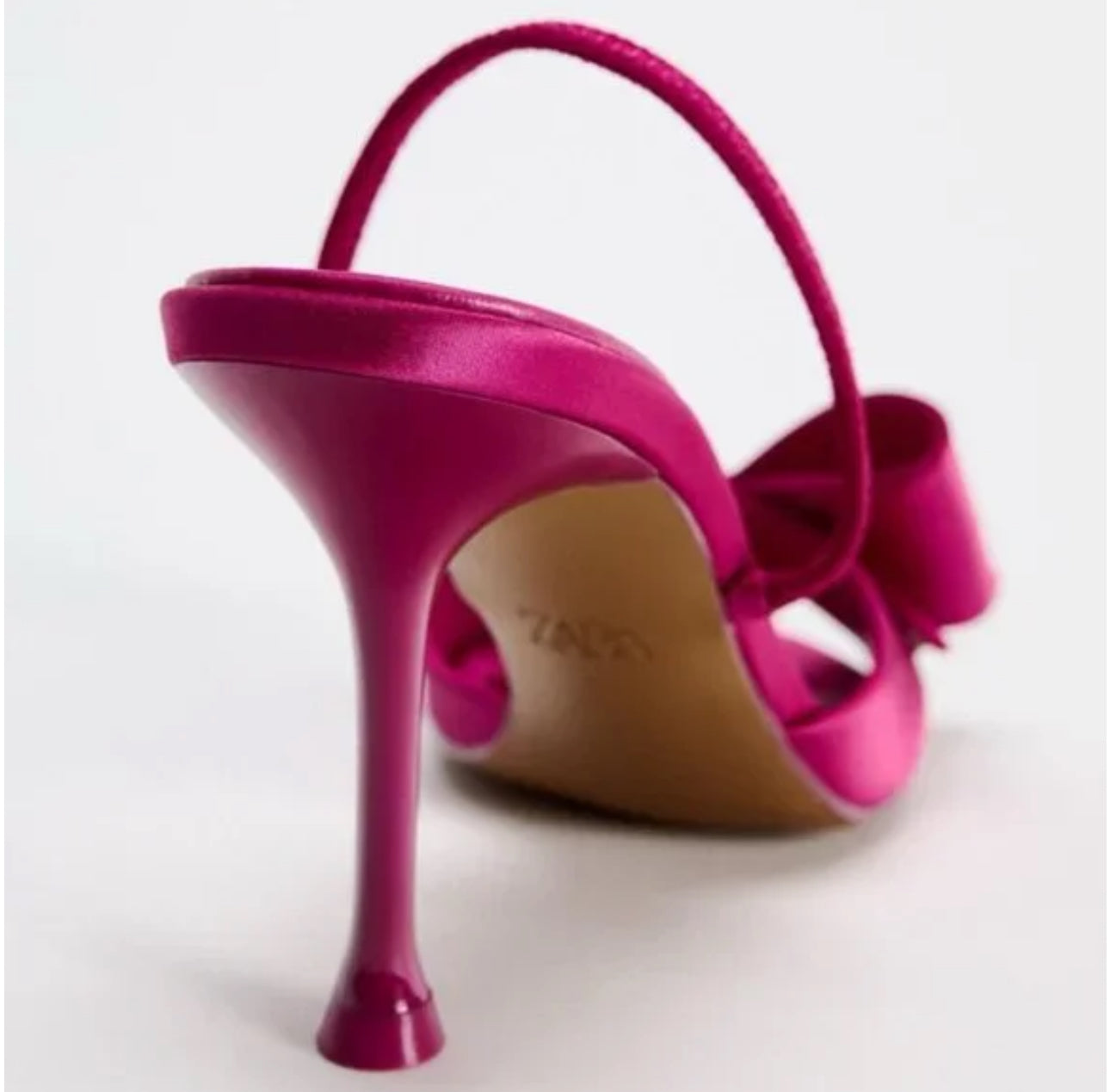 ZARA Satin Heeled Sandals With Bow-Pink