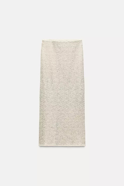 ZARA Rustic Skirt With Metalic Thread -Golden