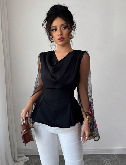 Shein Elegent Embroided Draped Neck Shirt