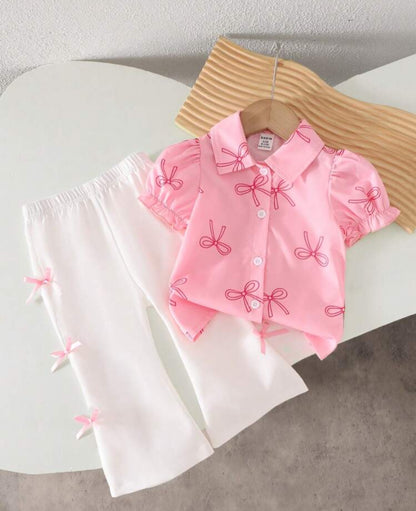 SHEIN Baby Girls Korean Style Cute Butterfly Print Short Sleeve