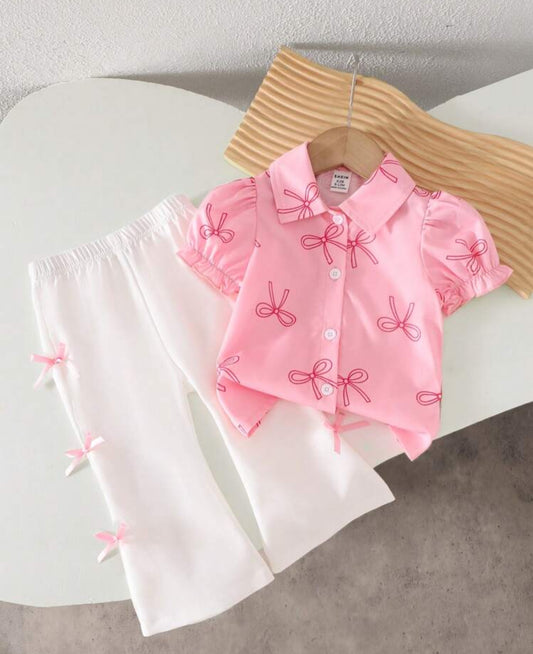 SHEIN Baby Girls Korean Style Cute Butterfly Print Short Sleeve