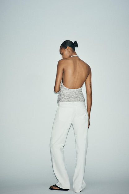 Zara Silver Halter Top Sequinned