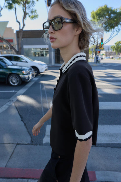 Zara Contrast Polo Top