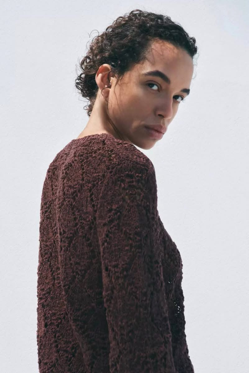 ZARA Pontille Knit Cardigan-Aubergine