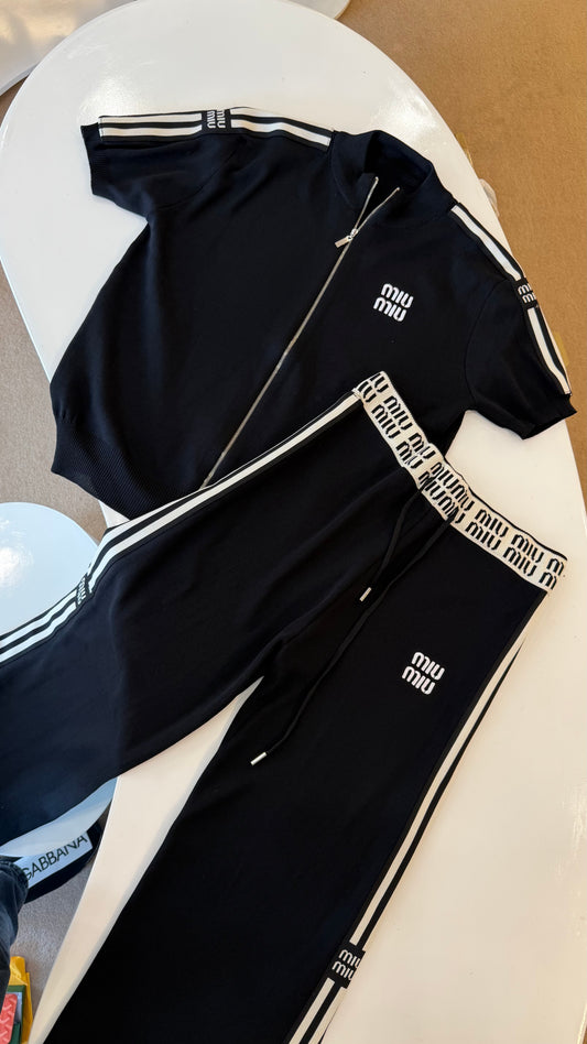 MIU MIU Signature Stripe Cord Set Black-Dupe