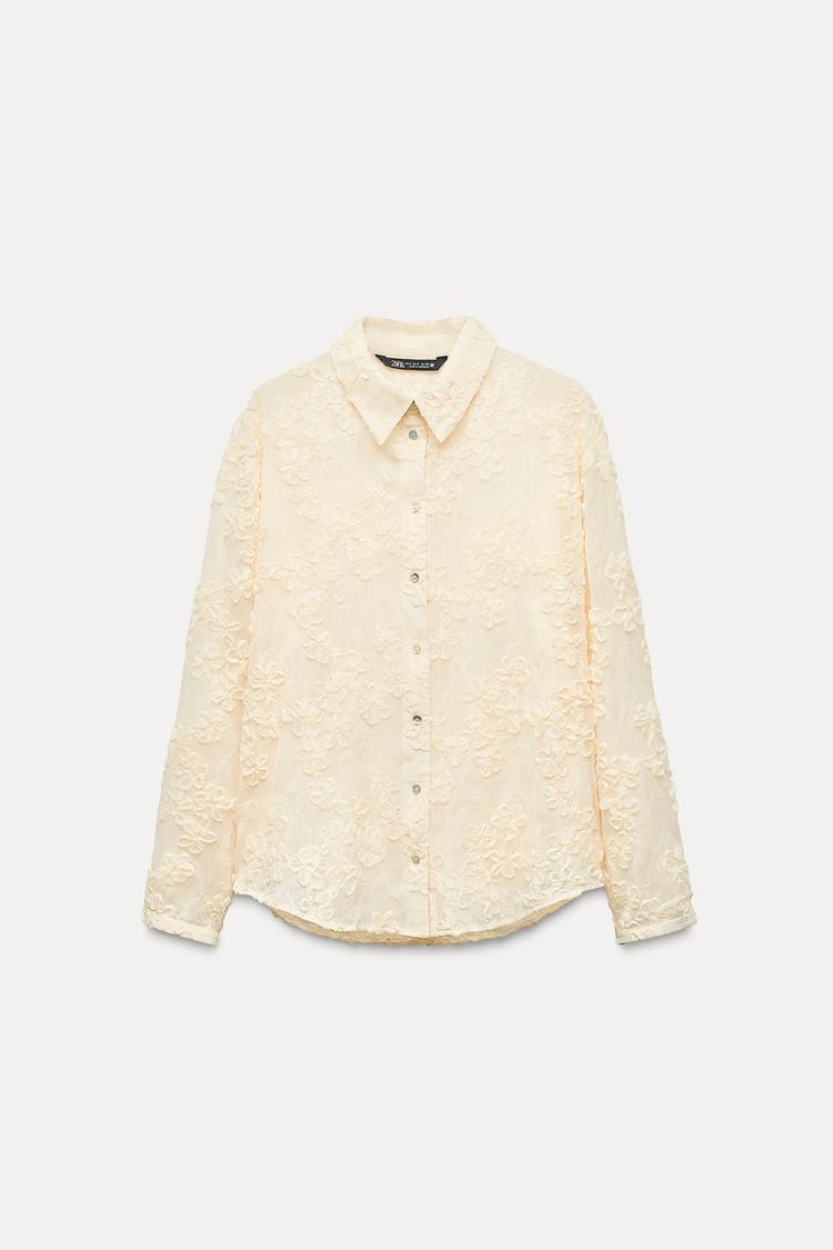 ZARA Semi Sheer Textured Shirt With Sequins