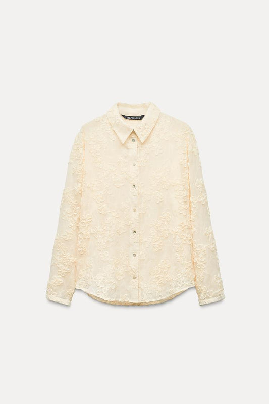 ZARA Semi Sheer Textured Shirt With Sequins