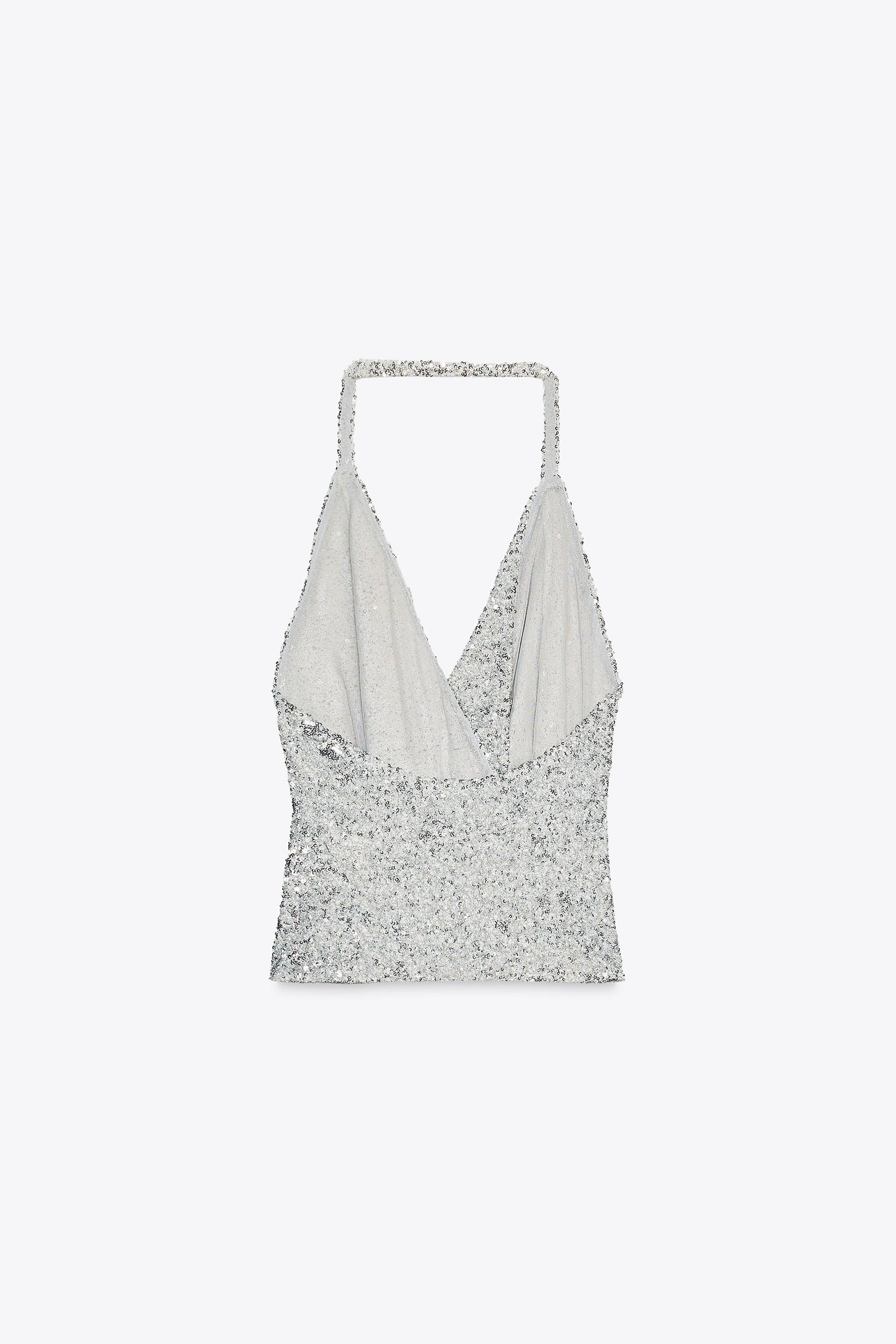 Zara Silver Halter Top Sequinned