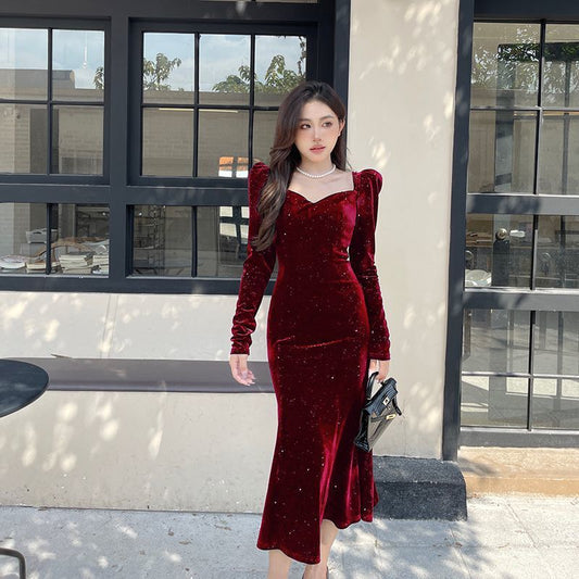 Shein Dazy Sequin Patchwork Prom Dress-Red