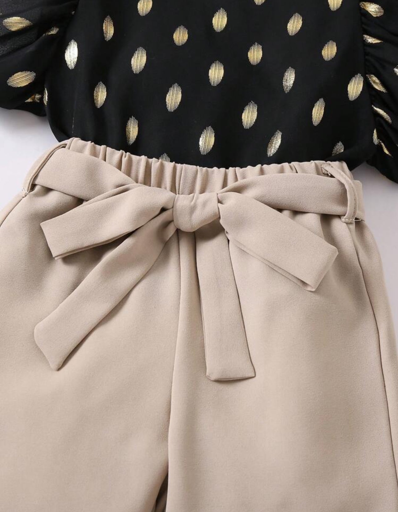 SHEIN Young Girls Gold Print Cap Sleeve Top And Pant Set