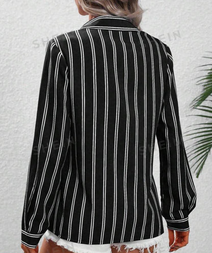 SHEIN Line Striped Print Button Front