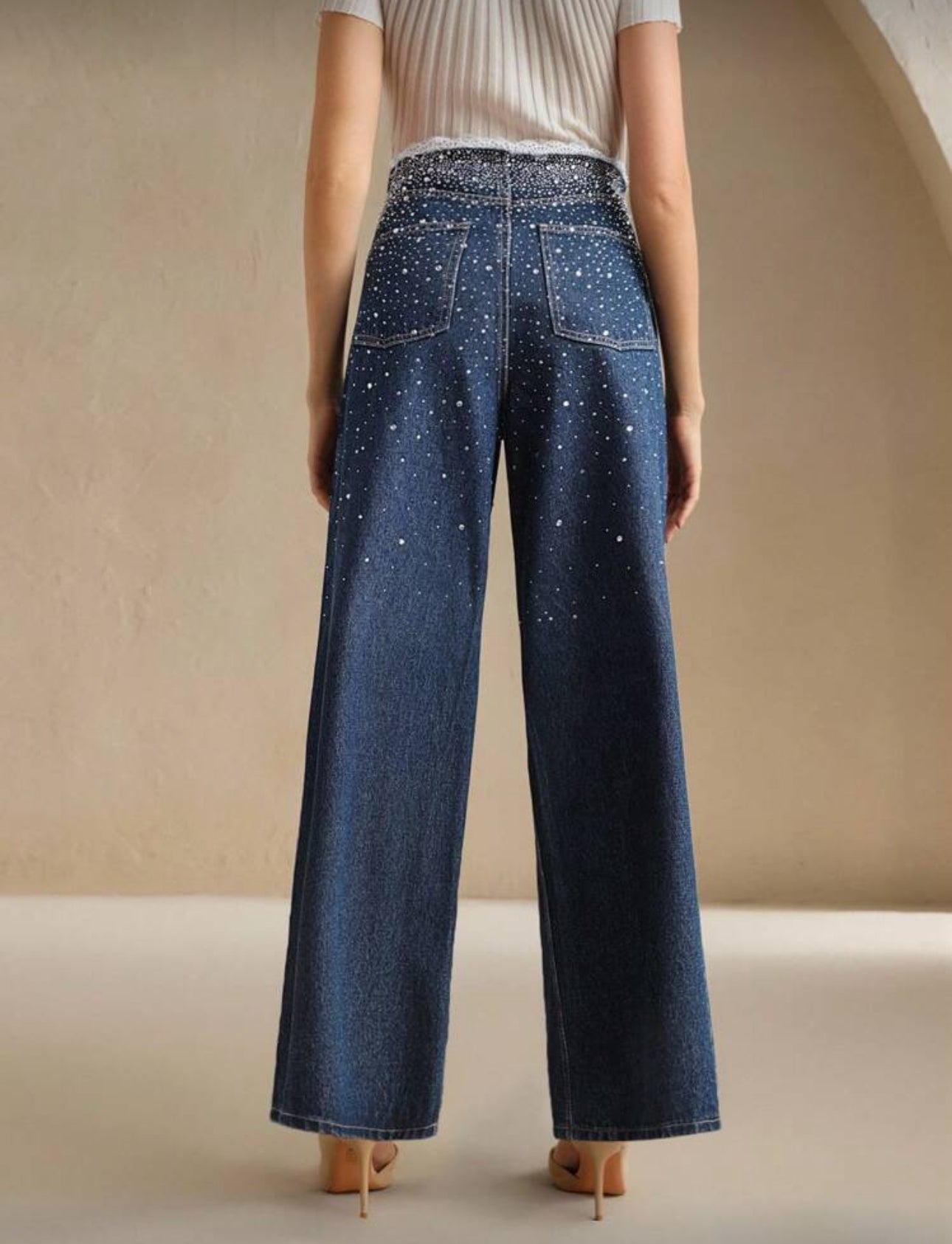 SHEIN Rhinestone Embellished Wide Leg Jeans