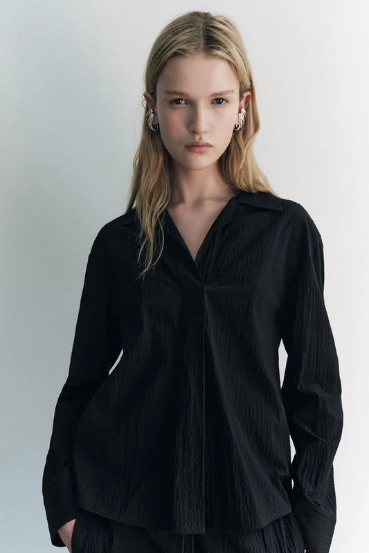 ZARA ZW Collection Pyjama Style Trouser And Polo Collar Cord Set - Black