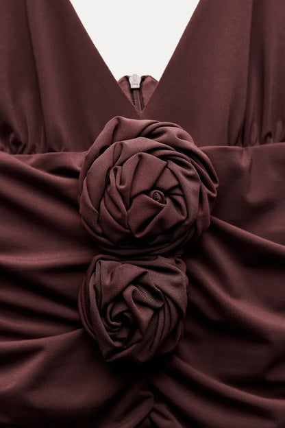 ZARA Embssed Floral Midi Dress -AuberGine