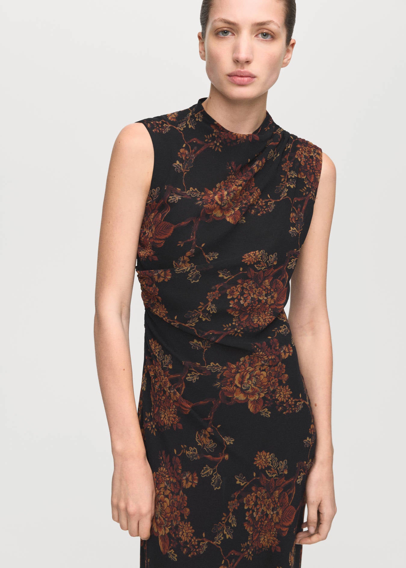 Zara Ruched Floral Print Dress