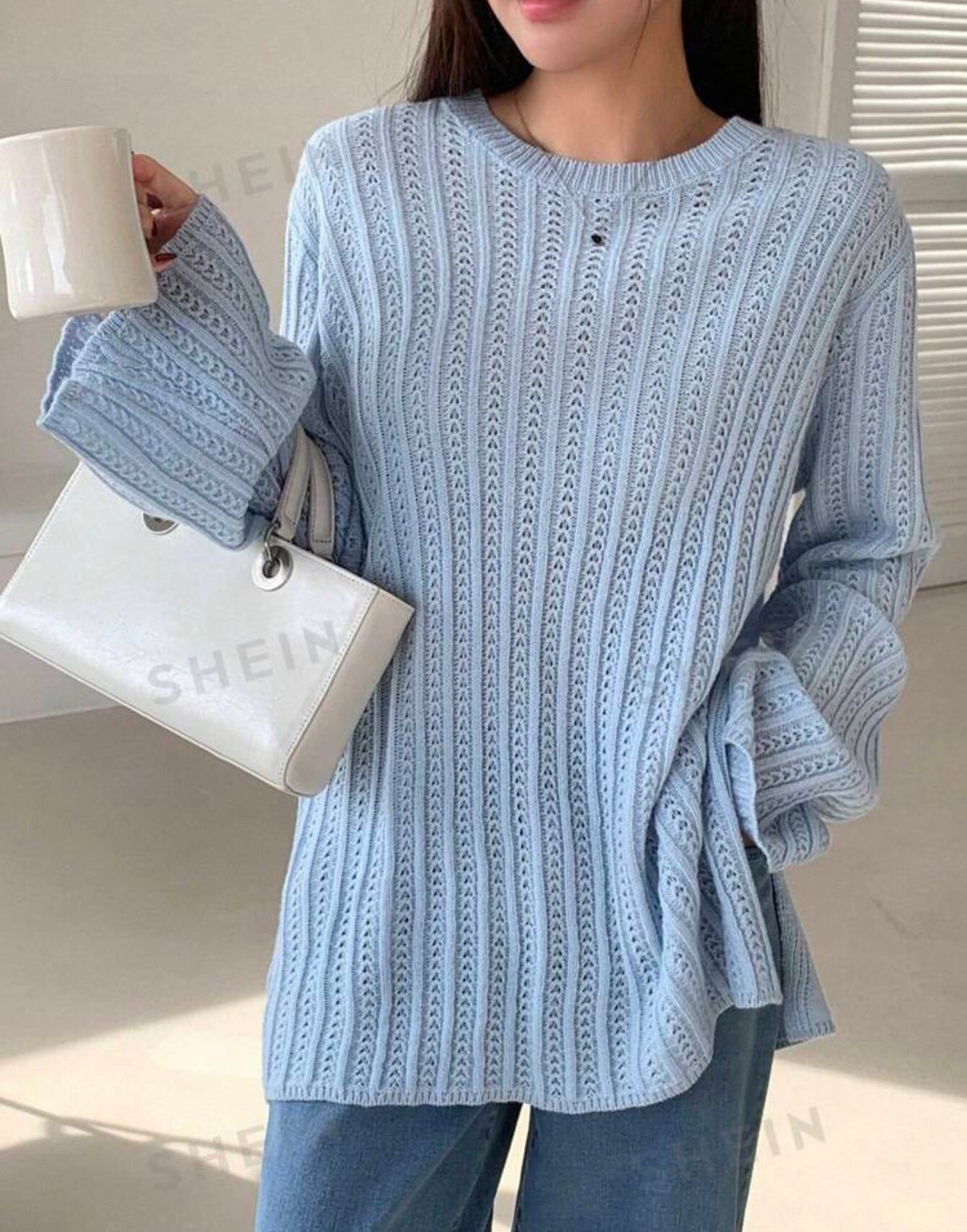 SHEIN Dazy Women Business Casual Solid Color Flared Sleeve Sweater