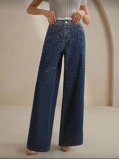 SHEIN Rhinestone Embellished Wide Leg Jeans