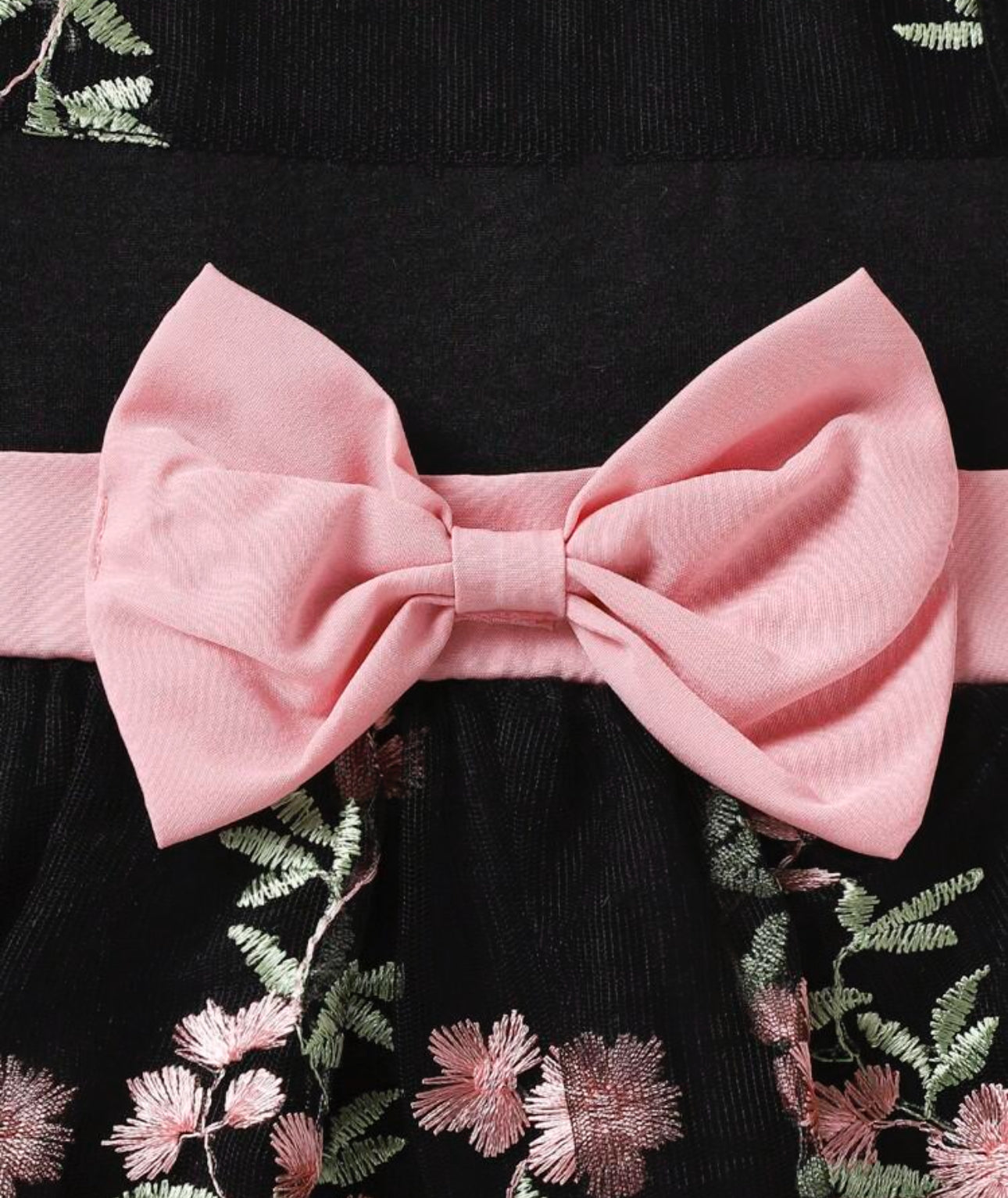 SHEIN Baby Girls Floral Embroidery Mesh Ovelay Bow Front Dress