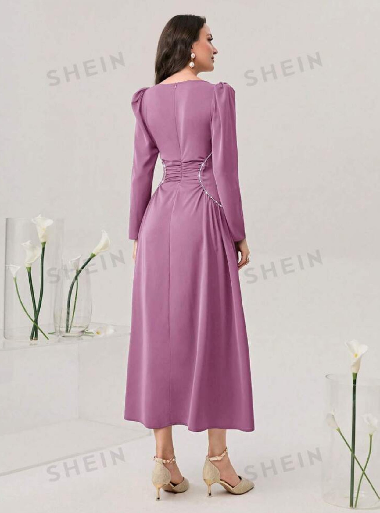 SHEIN MODELEY  sweetheart Neck Puff  sleeeve ruched front formal dress