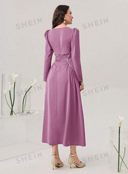 SHEIN MODELEY  sweetheart Neck Puff  sleeeve ruched front formal dress