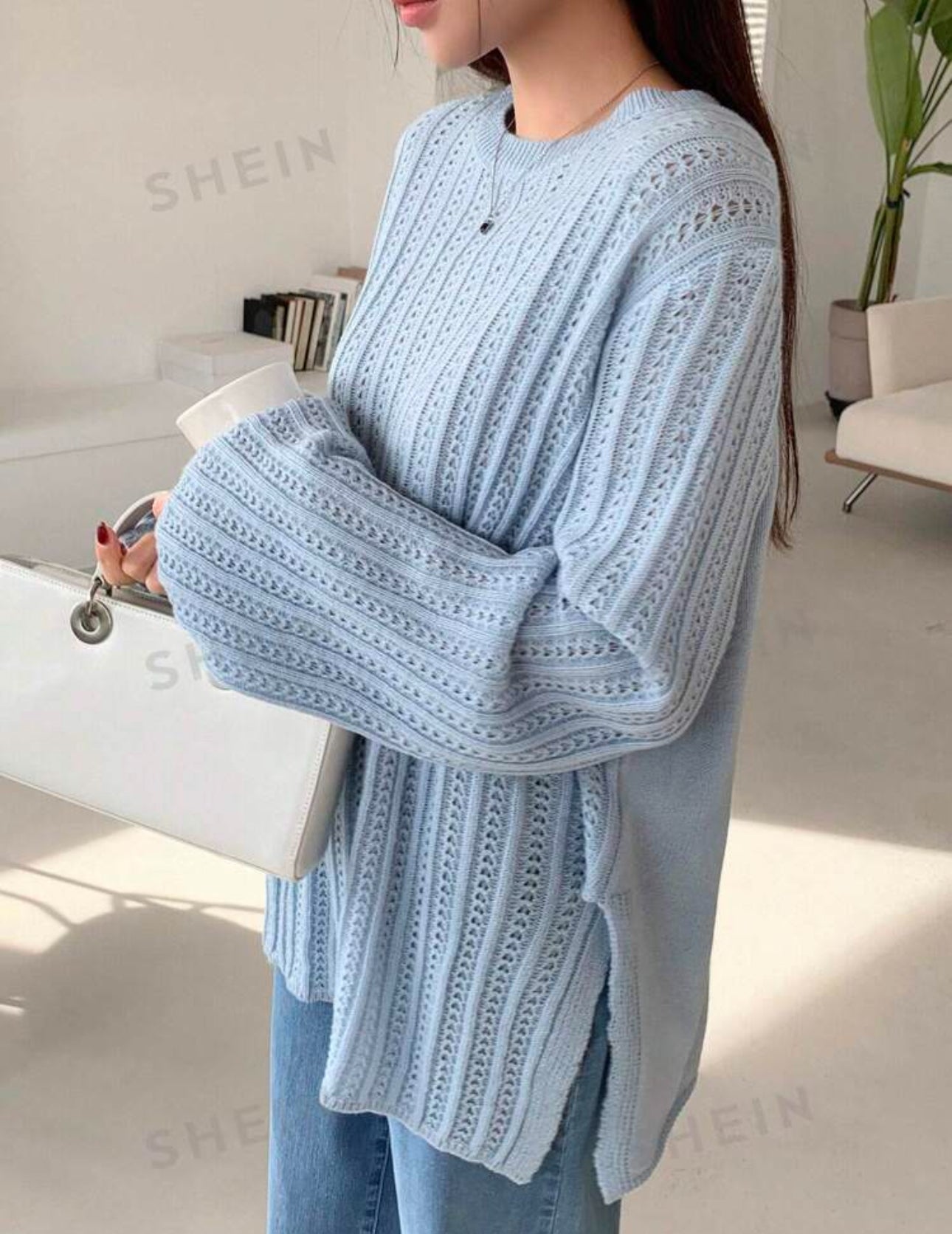 SHEIN Dazy Women Business Casual Solid Color Flared Sleeve Sweater