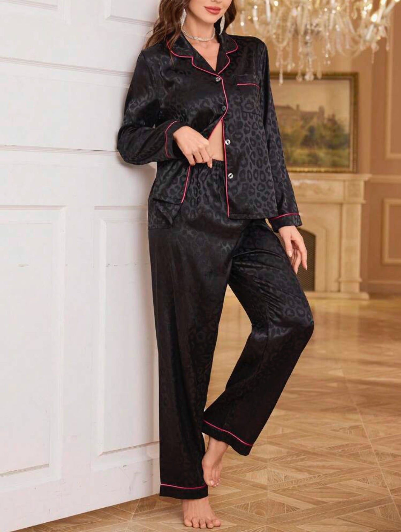 Shein Women Animal Print Jacquard Night Suits Set