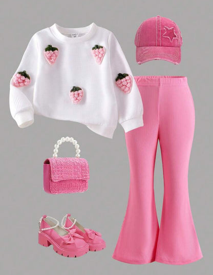 SHEIN Young Girls Sweat Waffle Texture Top+Bottom ONLY)