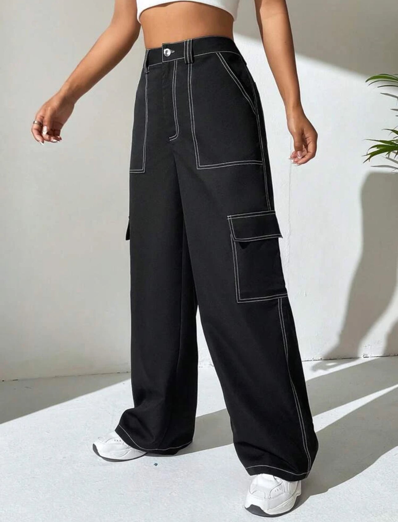 Shein EZ Wear Top Stiching Flap Pocket Side cargo Pant