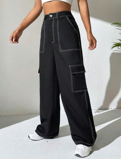 Shein EZ Wear Top Stiching Flap Pocket Side cargo Pant