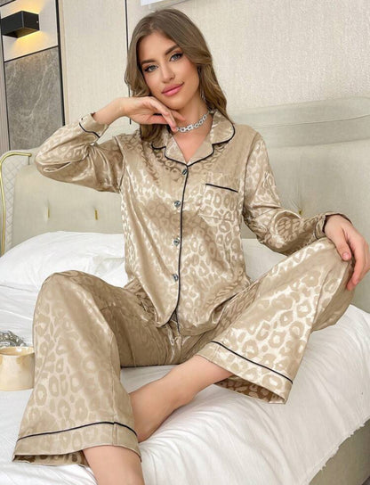 Shein Animal Jacquard Women Pajama Set Champagne Night Suit