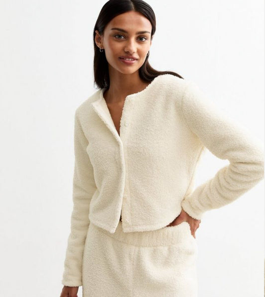 NEW LOOK Off White Sherpa Cropped Cardigan