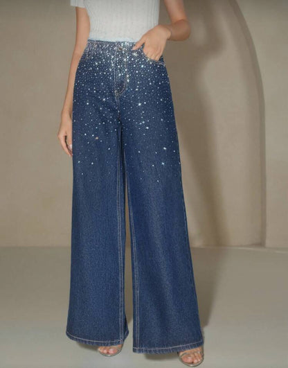 SHEIN Rhinestone Embellished Wide Leg Jeans