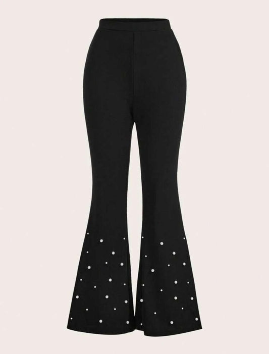 SHEIN Classi Pearl Beaded Flare Leg Pant