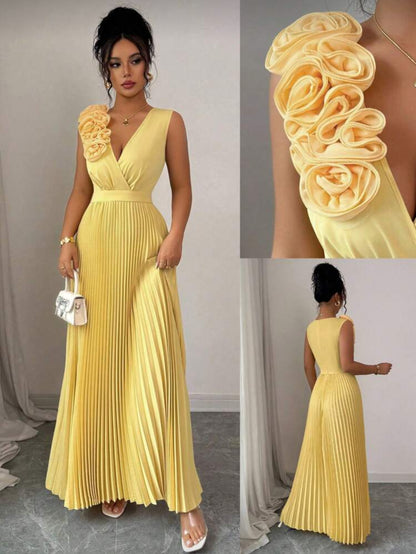 Shein Cream Yellow Crossed V Neck Dress