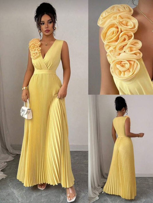 Shein Cream Yellow Crossed V Neck Dress