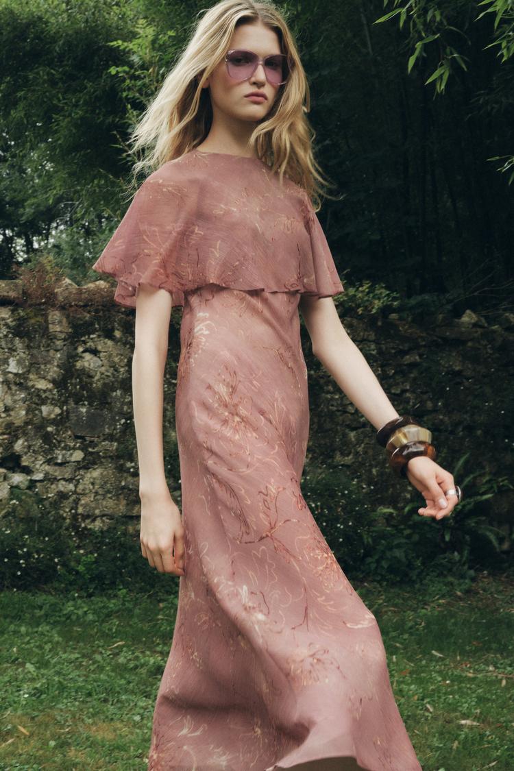 ZARA ZW Collection Layered Print Dress - Pink