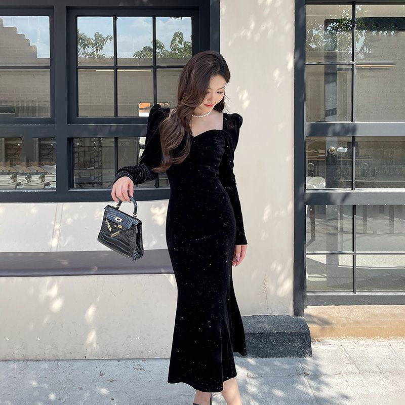 Shein Dazy Sequin Patchwork Prom Dress-Black