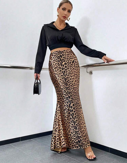 Shein Glamine Leopard Print Mermaid Hem Skirt