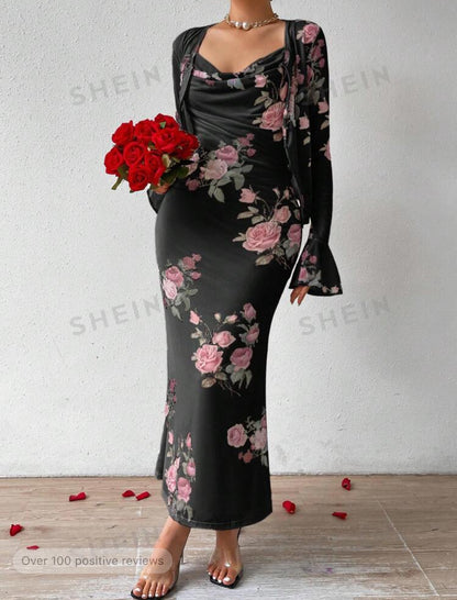 SHEIN Prive elegent drapped neck spaghatei strap dress